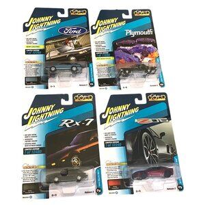 4 Johnny Lightning Cars Classic Gold Collection Plymouth Z06 Rx 7 Mustang SVO
